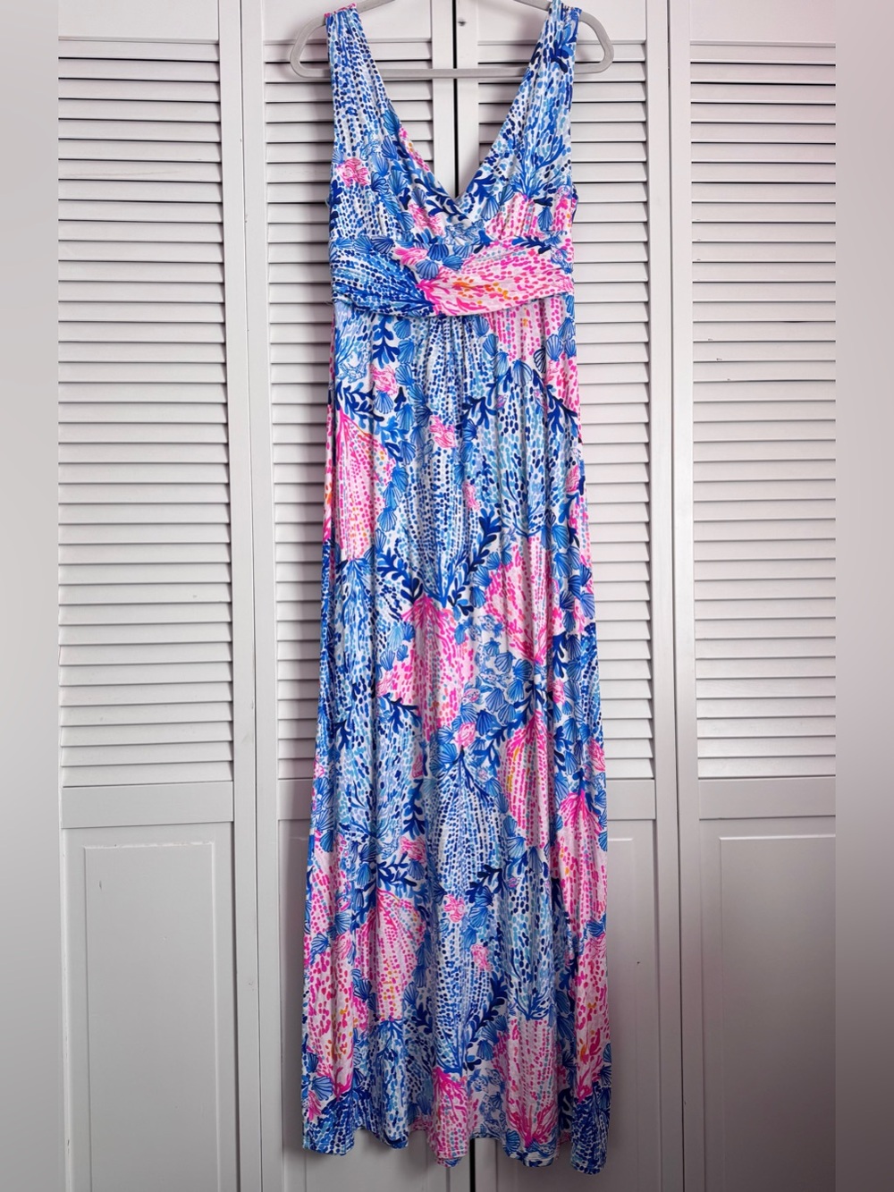 Lilly Pulitzer Sloane V-neck Crossover Jersey Maxi Long Dress Sway With Me Large